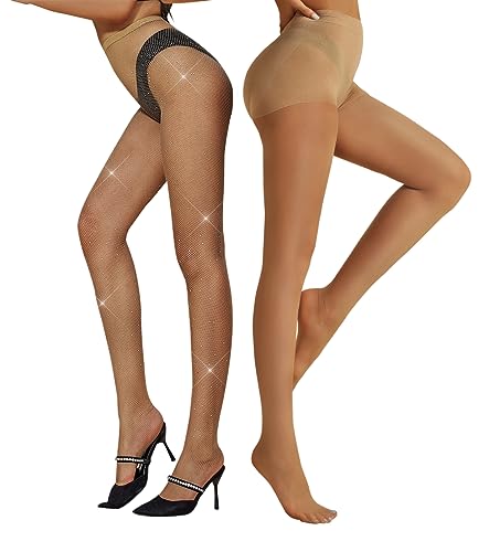 Women's Fishnet Stockings & Sheer Tights Match Sets Plus Size Sparkly Rhinestone Pantyhose