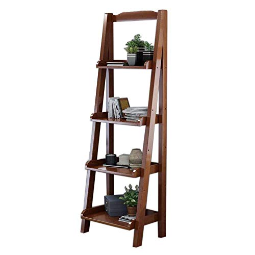 MOM Home Storage ShelvesOffice Furniture Stands Leaning Ladder Shelf Bookcase Bookshelf Display Unit for Living Room Storage 4-Shelf Bedroom Space Saving HoldersWalnut Color173211815511In