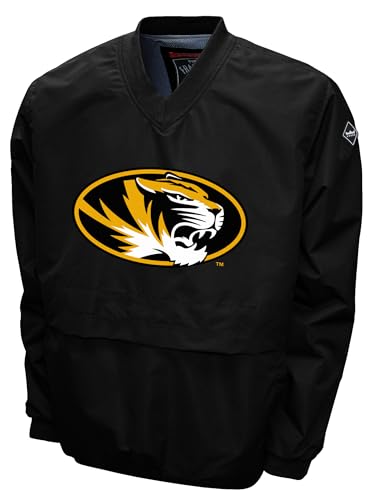 2Bhip NCAA Missouri Tigers Adult Black Lightweight V-Neck Windbreaker Wind Shirt Pullover Jacket For Men