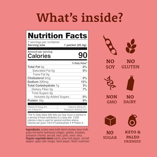Image of Dr. Kellyann Bone Broth Collagen Powder Packets, Tuscan Tomato, 7 Servings - 16g Protein, Grass-Fed Hydrolyzed Collagen, Keto & Paleo-Friendly