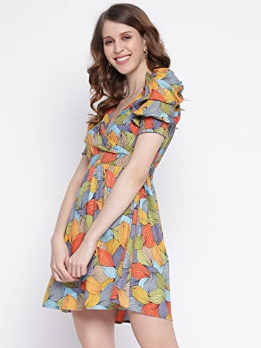 Image of IQRAAR Womens Rayon Printed Fit & Flared One Piece Dress