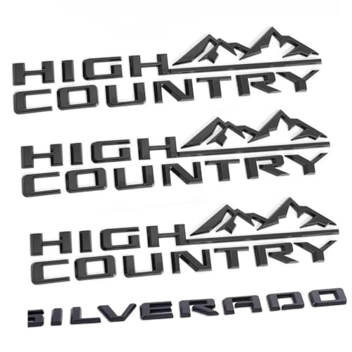 Image of 4pack for Silverado Plus Three High Country Emblems 3D Letters Badges Compatible with Silverado 2019-2025 (Gloss Black)