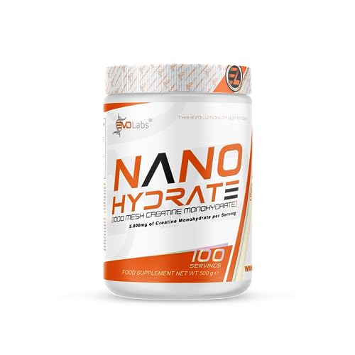 EVOLabs® NANOHydrat Creatin Pulver - Feinstes Kreatin mit 5x kleinerer Korngröße mit 1000 Mesh-Korngröße, Creatin mit Maximaler Löslichkeit & erhöhte Trainingsintensität (500g)
