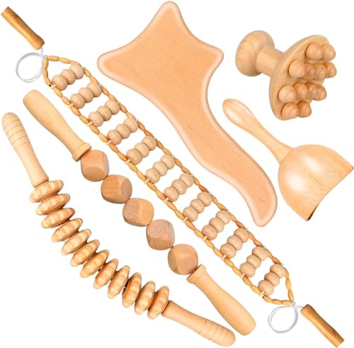 Binlingdaily Herramientas de masaje 6 en 1 para terapia de madera para dar forma al cuerpo, kit de m...