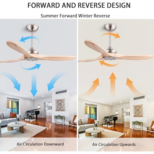 Image of QUTWOB 42 inch Wood Ceiling Fan No Light, Reversible DC Motor, Remote Control | solid wood blades, quiet 6-speed reversible dc motor, remote control, no light, for indoor outdoor patio garage bedroom