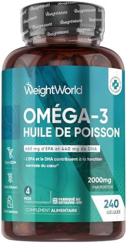 Oméga 3 Huile de Poisson Gélules 2000mg, 240 Gélules pour 4 Mois ...