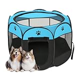 Cercadinho para Cachorros, Cercadinho Pet, Cercado Pet, Casinha para Cães e Gatos, Portátil e Dobrável, Tecido Impermeável Fácil de Montar e Transportar (Azul)