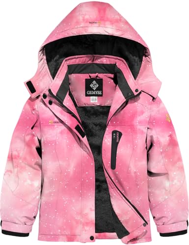 Image of GEMYSE Girl's Waterproof Ski Snow Jacket Hooded Fleece Lined Windproof Winter Jacket