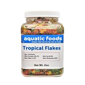 Aquatic Foods Inc. Premium Tropical Fish Flakes, for All Community Tropical Fish, Cichlids and Pond Fish. AFI Tropical Flakes…2oz Small Jar