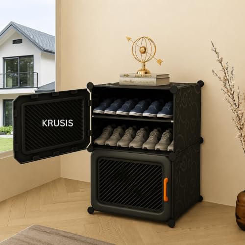 Image of Premium 4ππ‘ππ₯π Plastic Shoe Rack for Home Shoe Rack with Door Storage PP Plastic Organizer with Metal Door Frame, Chappal Sandals Stand Home with for Entryway, Bedroom Living Room(Gray)
