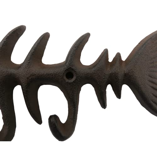Needzo Cast Iron Faux Rusted Fish Skeleton Wall Hook, Nautical Themed Decor for Beach House, Lake House, or Home, Rustic Hooks for Towels, Keys, Coats, and More, 13 Inches - Image 5