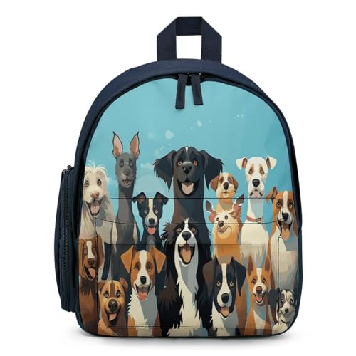 A Large Group of Dogs on A Blue Background Mini Backpack Light Weight Small Travel Backpack Shopping Travel Daypack