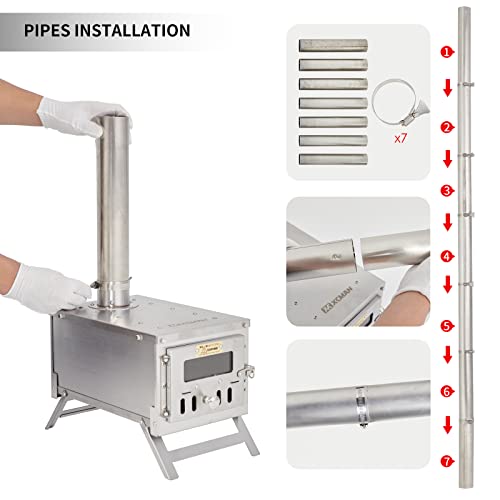 Xcman Camping Wood Stove | Backpacking Stove | Small Tent Stove Portable Tiny Wood Burning Stove For Tents, Ice Fishing Tent, And Camping Precision Stainless Steel Construction, Includes Chimney Pipe #TOP4