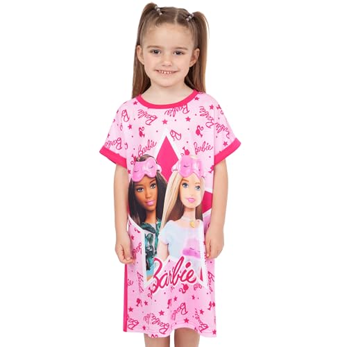 Barbie Nightgown For Girls | Short Sleeve Pajama Gown | Fashionista Girls Sleep Shirt | Ages 4 To 103