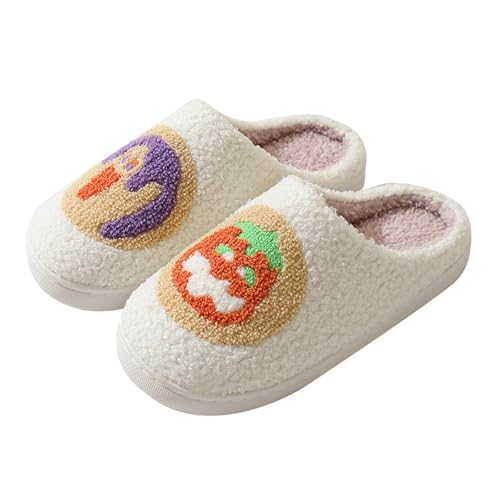 Cute Cartoon Slippers for Women Men Plush Fluffy Fuzzy Slipper Warm Slip-on Indoor Outdoor House Home Winter Bedroom Shoes for Halloween Christmas Holiday
