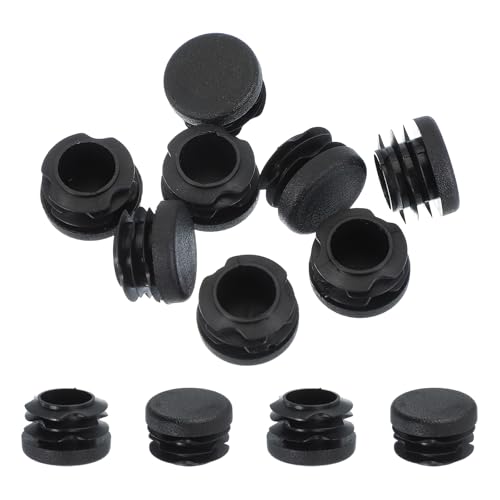 Image of PATIKIL 1 Inch Plastic Tubing End Caps, 10 Pcs Round Hole Plug Insert for Round Iron Pipe Chair Leg Table Bookshelves Patio Furniture, Black