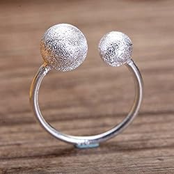 WEISHA Anillo Retro S925 Anillo de Plata Esterlina Hecho a Mano Anillo de Bola de Tamaño de Arte Simple Anillo Ajustable Cepillado1