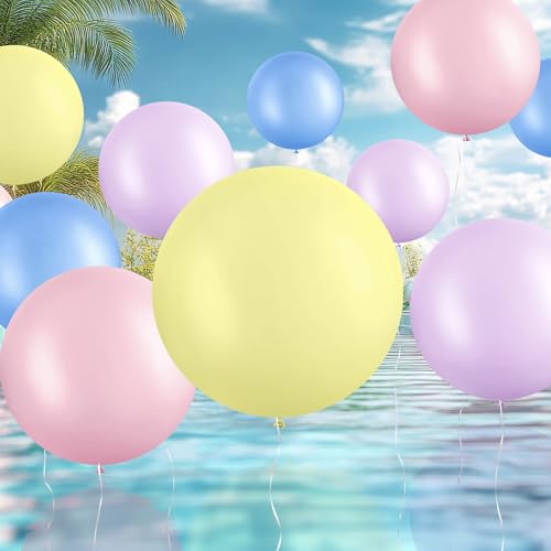 Image of Gejoy 24 Pcs Pool Giant Balloons 36 /24 /18 Inch Jumbo Large Big Latex Balloons Bulk with Ribbon for Pool Decorations Garland Arch Wedding Birthday Supply, Needs to Be Filled with Helium(Pastel)