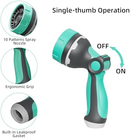 Garden Hose Nozzle, Hose Sprayer Nozzle with 10 Patterns High Pressure Water Hose Nozzle with Thumb Control, ABS Hand Spray Comfortable Grip for Outdoor Watering Plants & Lawns, Washing Cars & Pets - Thumbnail 3