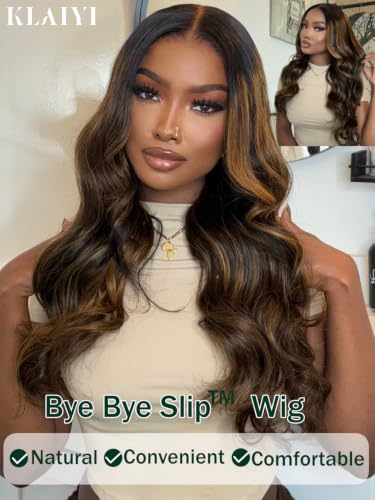 Image of KLAIYI Balayage Brown Body Wave Glueless 7x5 Lace Front Wigs Human Hair 28 inch