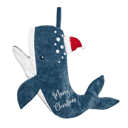 Valery Madelyn Christmas Stockings Decorations, 21 Inch Fabric Dark Blue White Whale Cute Plush Personalized Fireplace Hanging Ornament for Holiday Xmas Party Decor