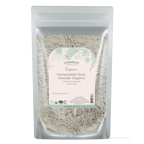 Starwest Botanicals Organic Horseradish Root Powder - Dried Seasoning Spice for Meats, Seafood, & Sauces, Finely Ground, Spicy & Savory, Certified Kosher, Non-GMO - 4 oz Pouch