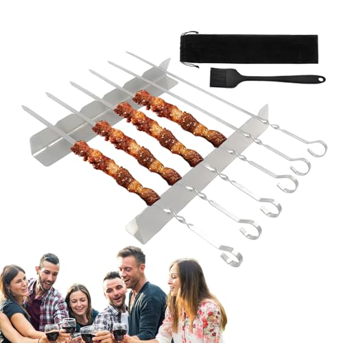 Qiwieod Soporte Para Pinchos - Soporte Para Barbacoa Al Aire Libre | Accesorios de Cocina BBQ de Acero Inoxidable para Salchichas Pescado Carne en Exterior Picnic Reuniones Familiares