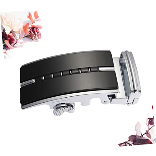 Homoyoyo Men's Automatic Ratchet Leather Belt with Solid Buckle - Elegant Black Dress Belt for All Occasions, Black, 8.2*3.6cm3