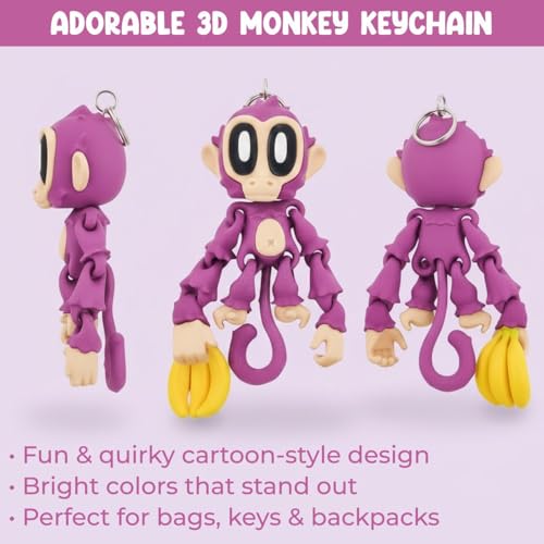 VOLITO Anime Character 3D Monkey Keychain, Cute Cartoon Action Figure Key Ring, Kawaii Anime Style Bag Charm for Keys Backpack Purse, Durable PVC Collectible Gift for Kids Teens (Medium 9CM)