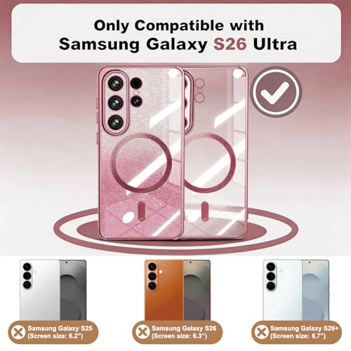 Image of Misscase for Samsung Galaxy S26 Ultra Case Compatible with MagSafe,Built-in Camera Lens Protector Full Protection Soft TPU Anti-Scratch Anti-Fingerprint Magnetic Glitter Slim Case Cover Pink