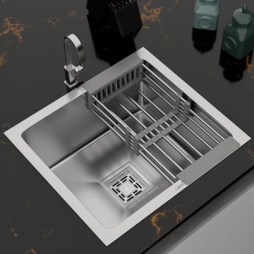 Image of LAPO Stainless Steel Utility Basin | 18x16x9 Inch Single Bowl with Ready Tap Provision | UV Protected Build | Comes with Complete Drain Kit & Strainer | 20 Years Warranty (Silver Matt)