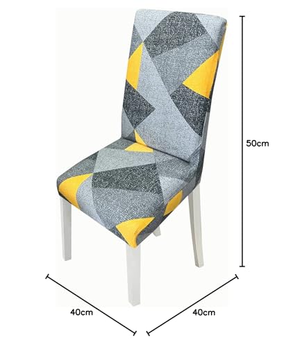 Image of House of Quirk Elastic Chair Cover Stretch Removable Washable Short Dining Chair Cover Protector Seat Slipcover (Pack of 1, Grey /Yellow Gems)