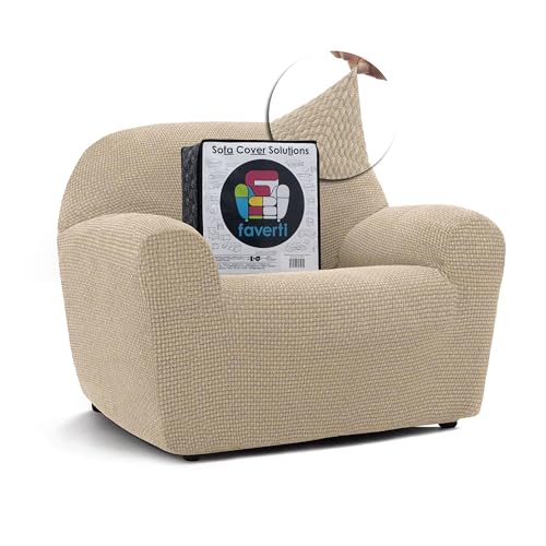 FAVERTI® Funda Sillón Super Elástica 1 Plaza de 70 a 110 cm | Modelo NOVELE | Beige | Funda Universal Ideal para Cualquier Forma de sillón | Protector de Calidad Tejido Jacquard Tacto algodón
