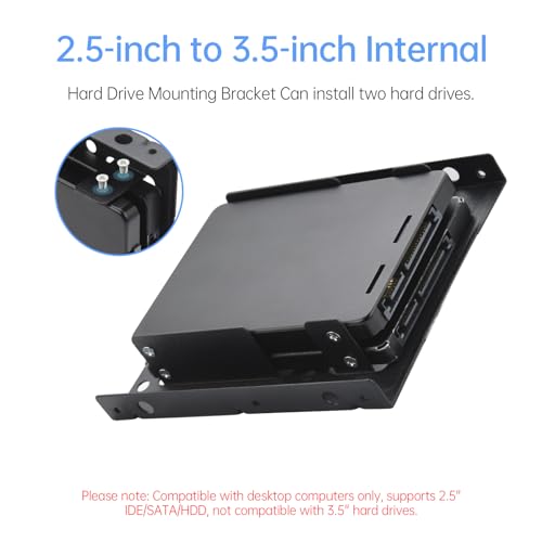 Image of ELUTENG 2pcs Double Deck Mounting Bracket SSD Adapter Metal SSD HDD Holder | 2.5 inch to 3.5 inch Hard Drive with SATA Cable and Power Splitter Cable Metal SSD HDD Holder Compatible with 2.5 to 3.5 Drive Bay