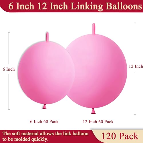 Image of Pink Link Balloons 6 Inch 12 Inch 120 Pcs Latex Linking Balloons for Birthday Wedding Party Festival Decorations