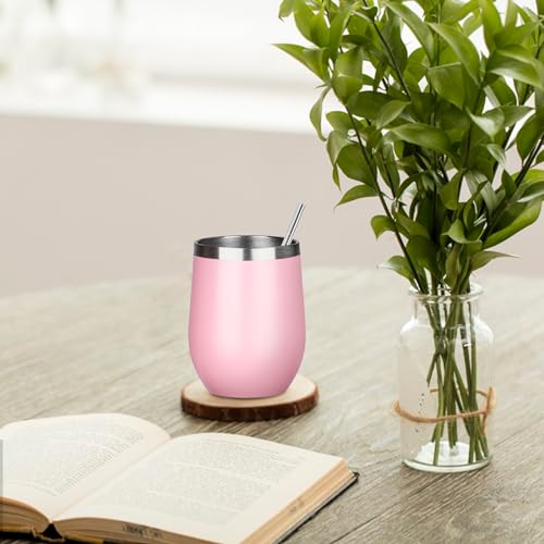 Image of MEZMUT 12oz Insulated Wine Tumbler with Lid Double Wall Vacuum Stainless Steel Wine Glass Coffee Mug Insulated Tumbler Cup for Champaign, Cocktail, Beer (Pink, 1 Pack)