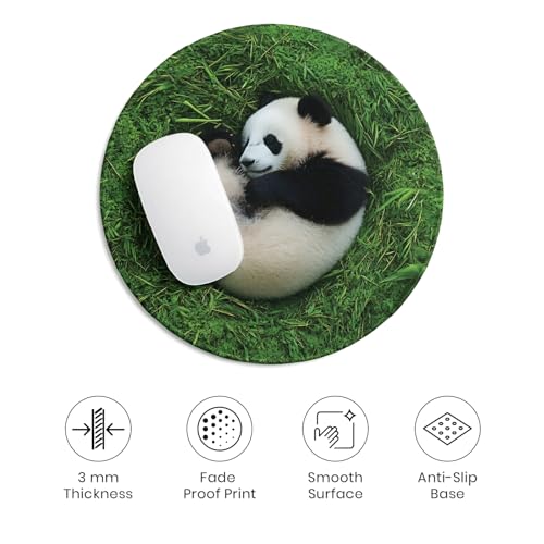 Image of Premium Non-Slip Mouse Pad for Office, Home & Gaming | Smooth Surface for Optical & Laser Mice | Durable Anti-Skid Rubber Base | Precision Tracking | Round Panda Design