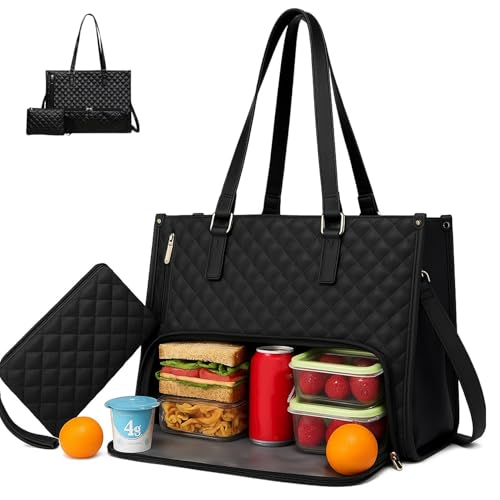Borsa per il pranzo 2 in 1 da donna, borsa per il pranzo 2 in 1, borsa per laptop da 15,6 pollici con scomparto isolato a tenuta stagna, elegante borsa da lavoro e da viaggio per ufficio, scuola
