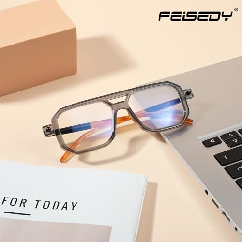 Image of FEISEDY Vintage Square Blue Light Blocking Reading Glasses Women Men B0090 | 70s Flat Aviator Glasses,Aviator readers