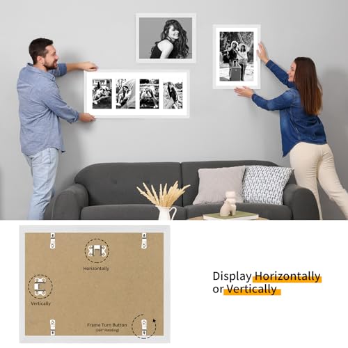 8.5x11 Oak Wood Picture Frame - Minimalist 8.5x11 Picture Frame with Mat Display 2Pcs 5x7 Photos, 5x7 Picture Frame Wood, Natural Solid Wooden Picture Frames(1 Pack, White)