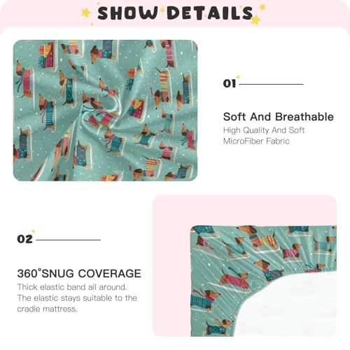 Image of Baby Crib Sheet Christmas Dachshunds Crib Mattress for Boys and Girls Playard Sheet Soft Breathable Fitted Baby Mattress Cover 52x28in