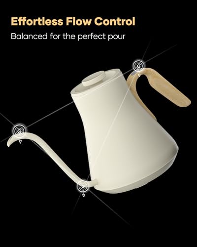 Image of Cocinare Gooseneck Electric Kettle, ±1F Precise Temperature Control, 1500W Fast Heating, Pour Over Coffee & Tea Kettle with Brew Timer & Keep Warm, Stainless Steel, 0.9L (White Maple)