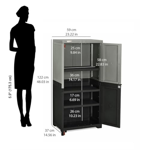 Image of Nilkamal Freedom Mini Medium (FMM Duet) Plastic Wardrobe for Storage|3-Year Warranty|Clothes Organizer|Shelves|Cupboard|Almirah for Home, Living Room, Bed Room|Adult & Kids|Haze Grey /Charcoal Grey