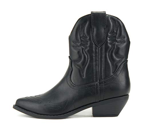Soda RIGGING ~ Women Western Stitched Pointe Toe Low Heel Ankle Mid Shaft Boots