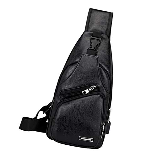 Baoblaze Bolsa De Couro Masculina Sling Bolsa Ombro Crossbody Bolsa - Preto