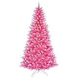 Puleo International 6.5ft Pre-Lit Fashion Pink Pine Artificial Christmas Tree with 300 Clear Lights, 836 Realistic Dense Branch Tips, Easy Setup Artificial Trees with Sturdy Metal Stand