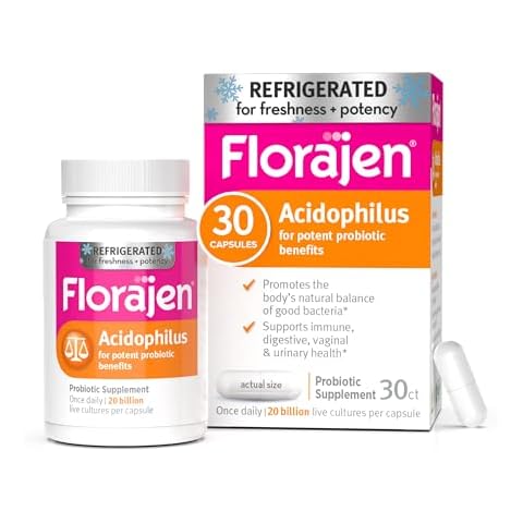 Florajen Acidophilus Probiotics, Gut Health, Vaginal Health, and Immune Support Supplement, Constipation and Bloating Relief for Adults, 30 Capsules (Refrigerated) Cover