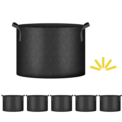 Image of iPower 5 Pack 25 Gallon Grow Bags, Garden Planting Nonwoven Fabric Pots with Reinforced Handle, Heavy Duty and Aeration Planter Pot for Tomato, Fruits, Vegetables and Flowers