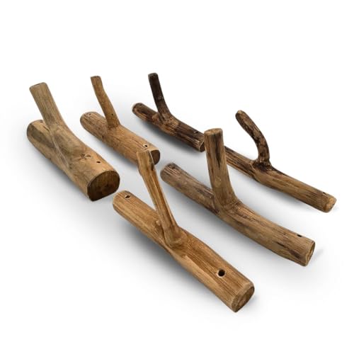 DESIGN DELIGHTS 6ER Set GARDEROBENHAKEN Limb | Teakholz Wurzel,...