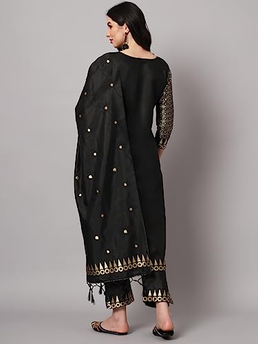 Image of VredeVogel Women's Cotton Silk Jacquard Kurta Pant Set with Banarasi Silk Dupatta